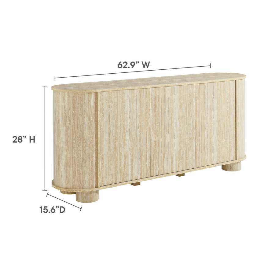 Vaughn 63" Oval Faux Travertine Sideboard in Travertine