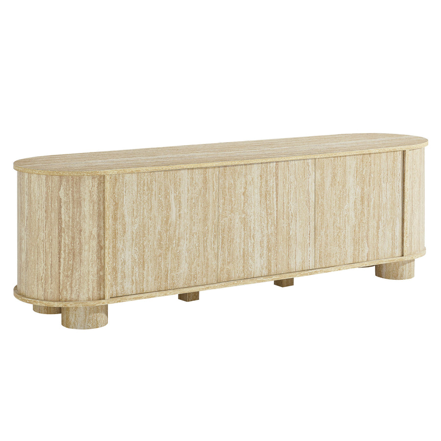Vaughn 63" Oval Faux Travertine TV Stand in Travertine