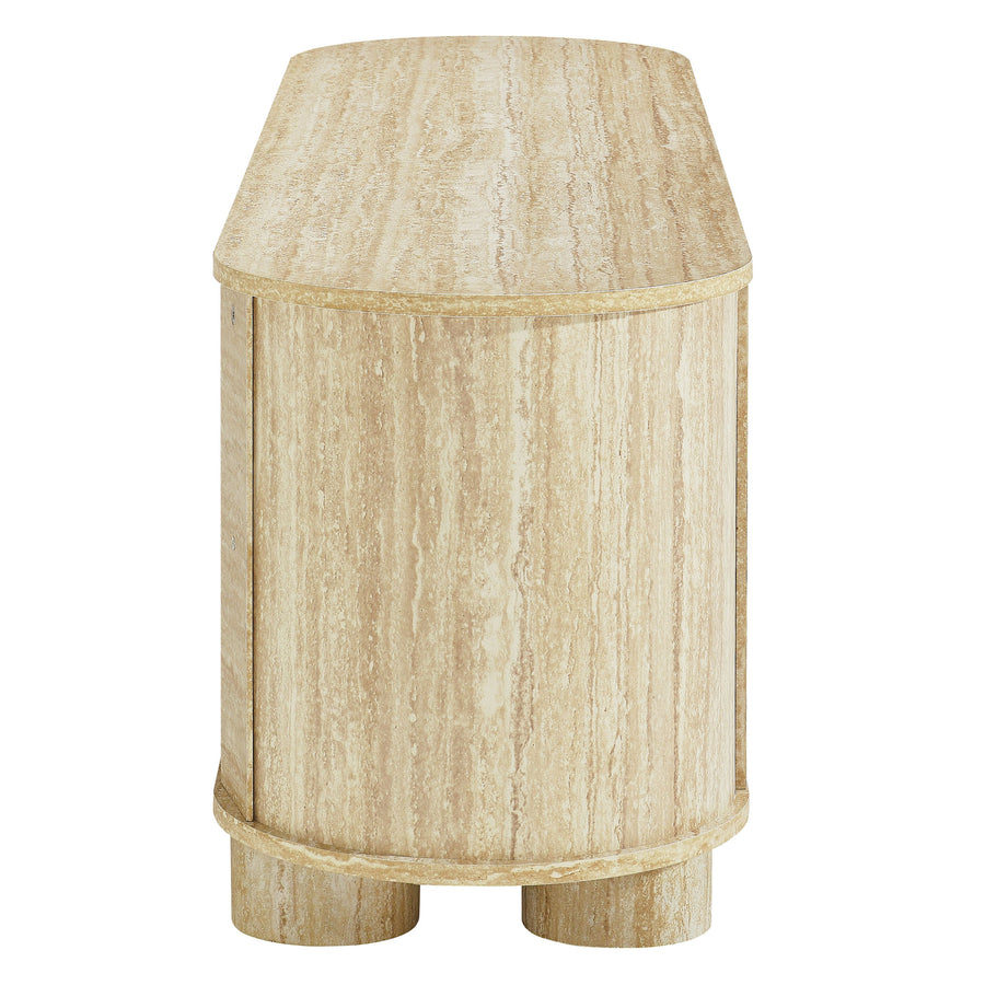 Vaughn 63" Oval Faux Travertine TV Stand in Travertine