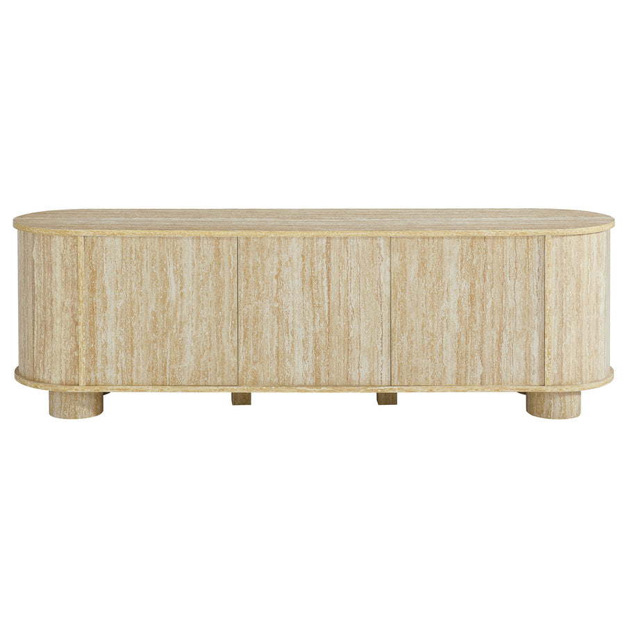Vaughn 63" Oval Faux Travertine TV Stand in Travertine
