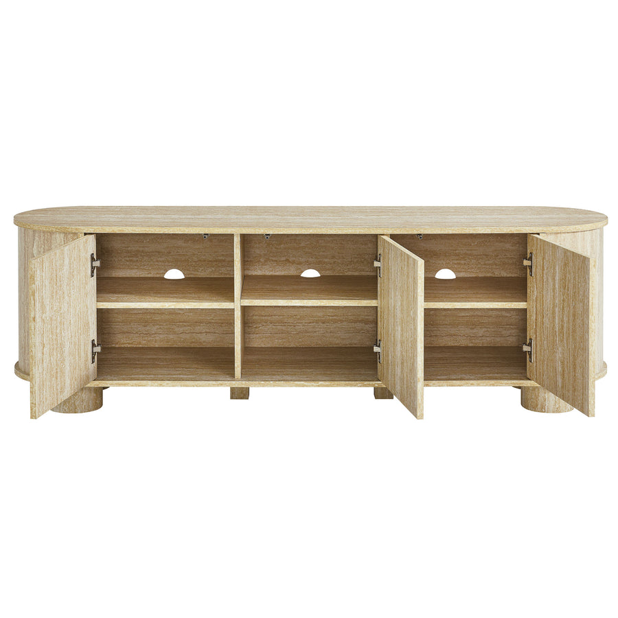 Vaughn 63" Oval Faux Travertine TV Stand in Travertine