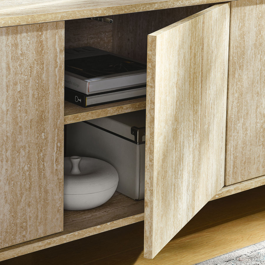 Vaughn 63" Oval Faux Travertine TV Stand in Travertine