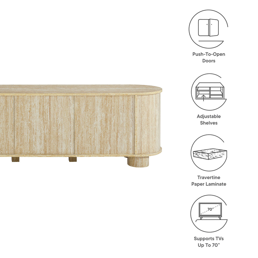 Vaughn 63" Oval Faux Travertine TV Stand in Travertine