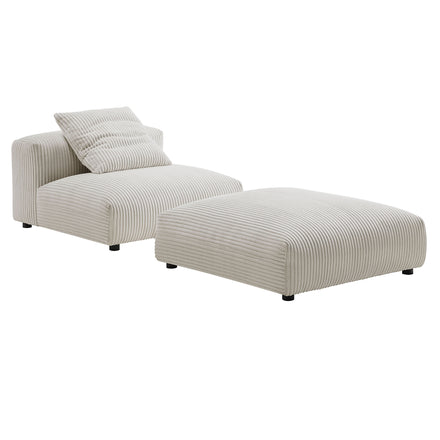 Solace Modular Corduroy Upholstered Armless Chair and Ottoman Set in Almond