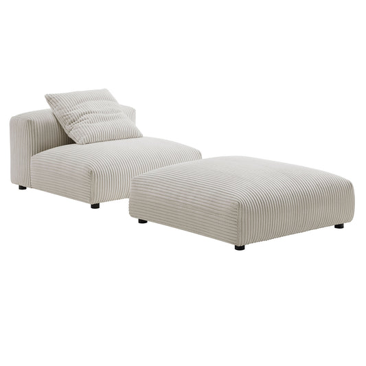 Solace Modular Corduroy Upholstered Armless Chair and Ottoman Set by Furniture For America