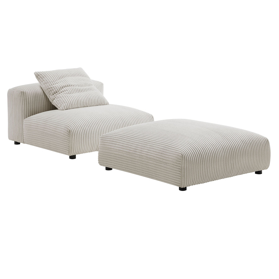 Reed Modular Corduroy Upholstered Armless Chair and Ottoman Set in Almond