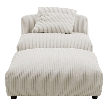 Solace Modular Corduroy Upholstered Armless Chair and Ottoman Set in Almond