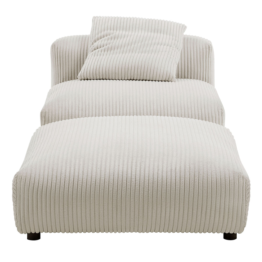 Reed Modular Corduroy Upholstered Armless Chair and Ottoman Set in Almond