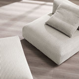 Reed Modular Corduroy Upholstered Armless Chair and Ottoman Set in Almond