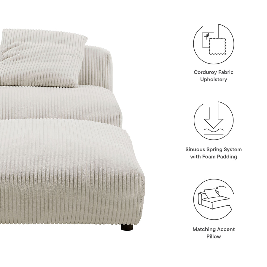 Reed Modular Corduroy Upholstered Armless Chair and Ottoman Set in Almond
