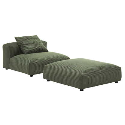 Solace Modular Corduroy Upholstered Armless Chair and Ottoman Set by Furniture For America