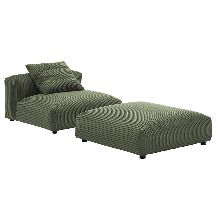Reed Modular Corduroy Upholstered Armless Chair and Ottoman Set in Fern