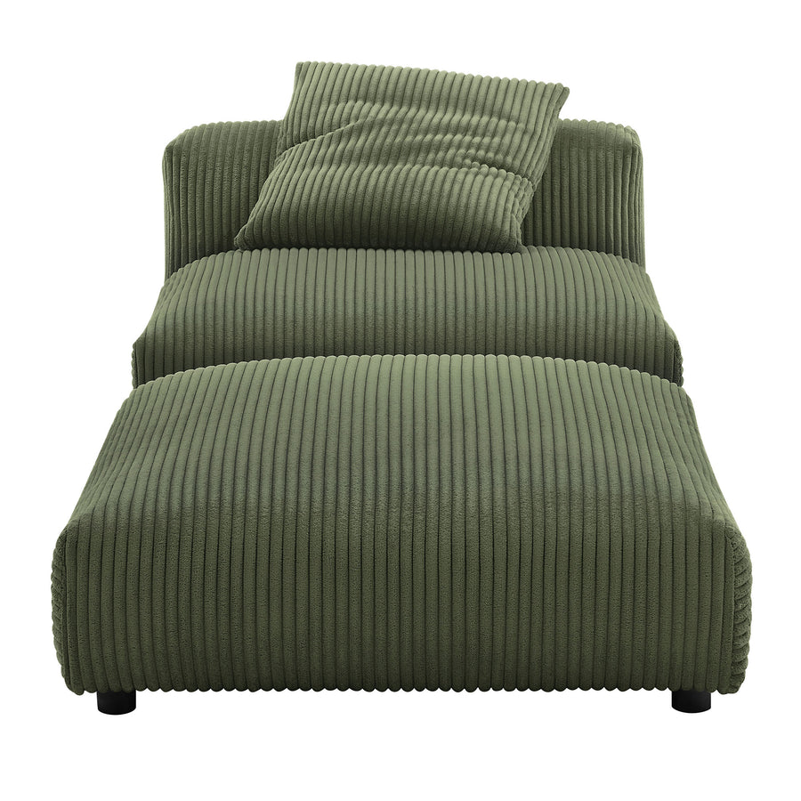 Reed Modular Corduroy Upholstered Armless Chair and Ottoman Set in Fern