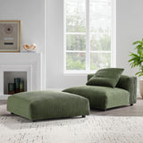 Reed Modular Corduroy Upholstered Armless Chair and Ottoman Set in Fern