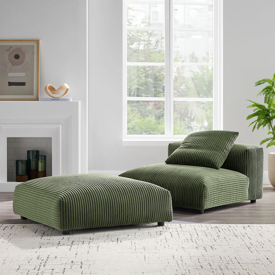 Reed Modular Corduroy Upholstered Armless Chair and Ottoman Set in Fern