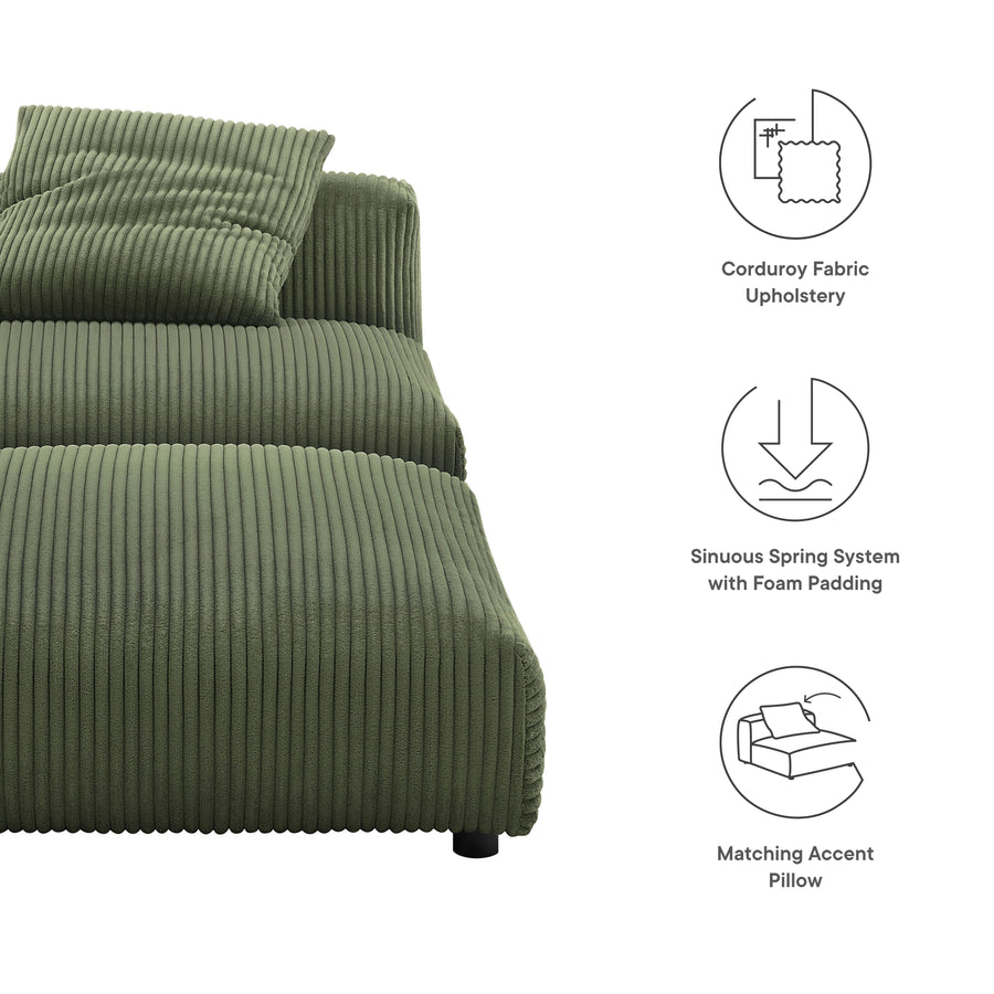 Reed Modular Corduroy Upholstered Armless Chair and Ottoman Set in Fern