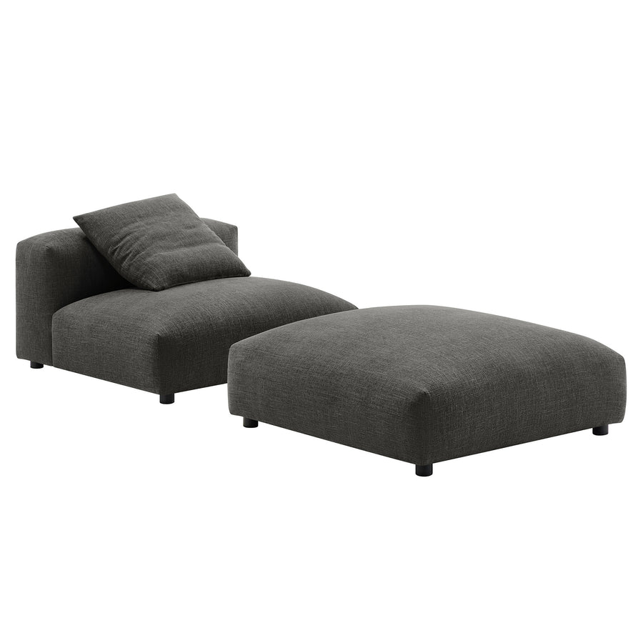 Reed Modular Upholstered Fabric Armless Chair and Ottoman Set in Charcoal