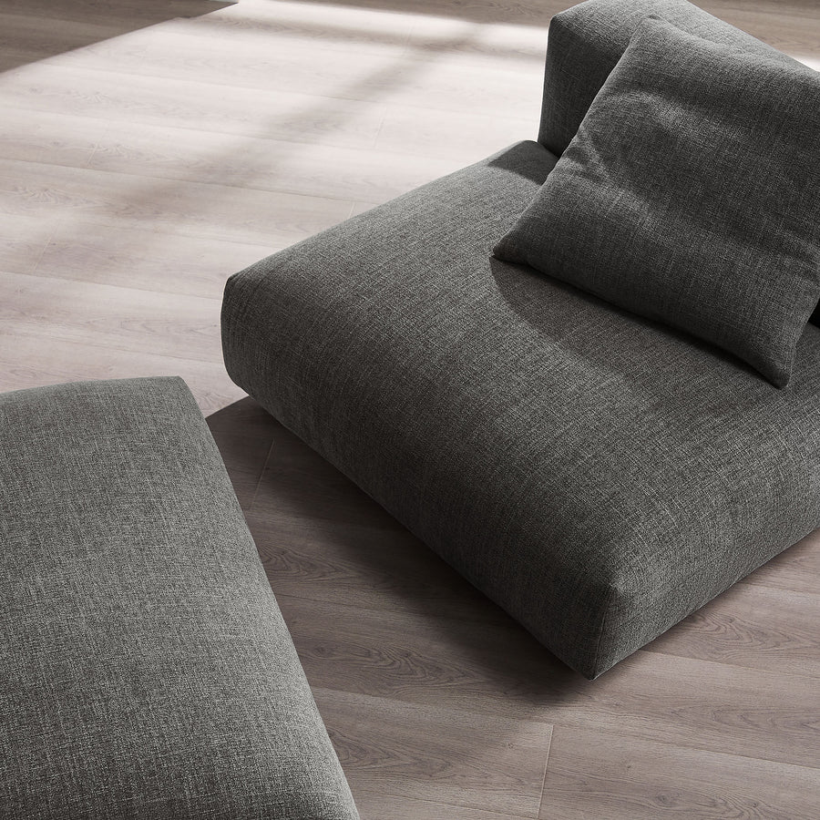 Reed Modular Upholstered Fabric Armless Chair and Ottoman Set in Charcoal