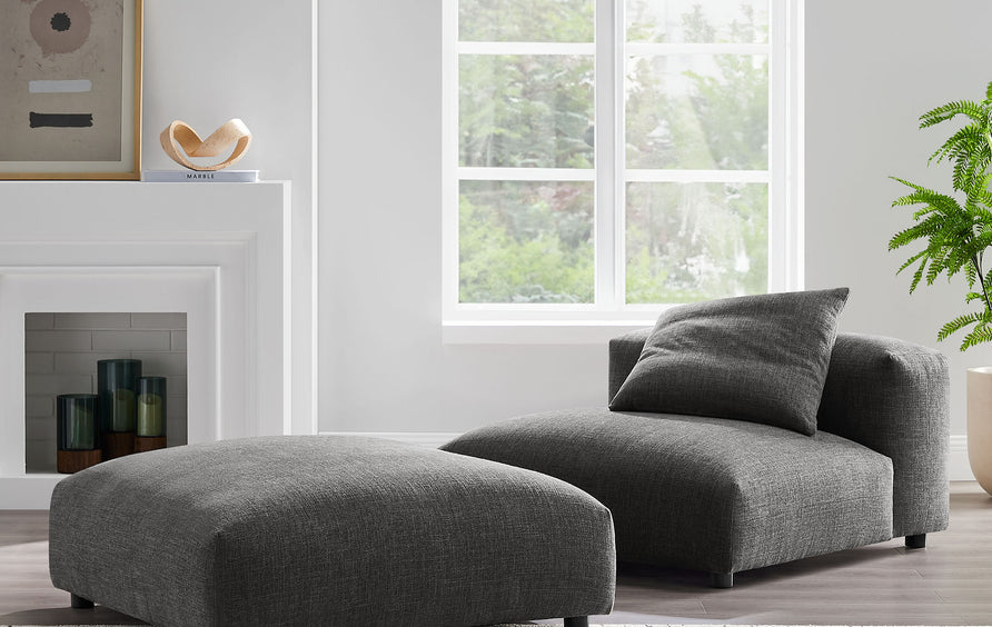 Reed Modular Upholstered Fabric Armless Chair and Ottoman Set in Charcoal