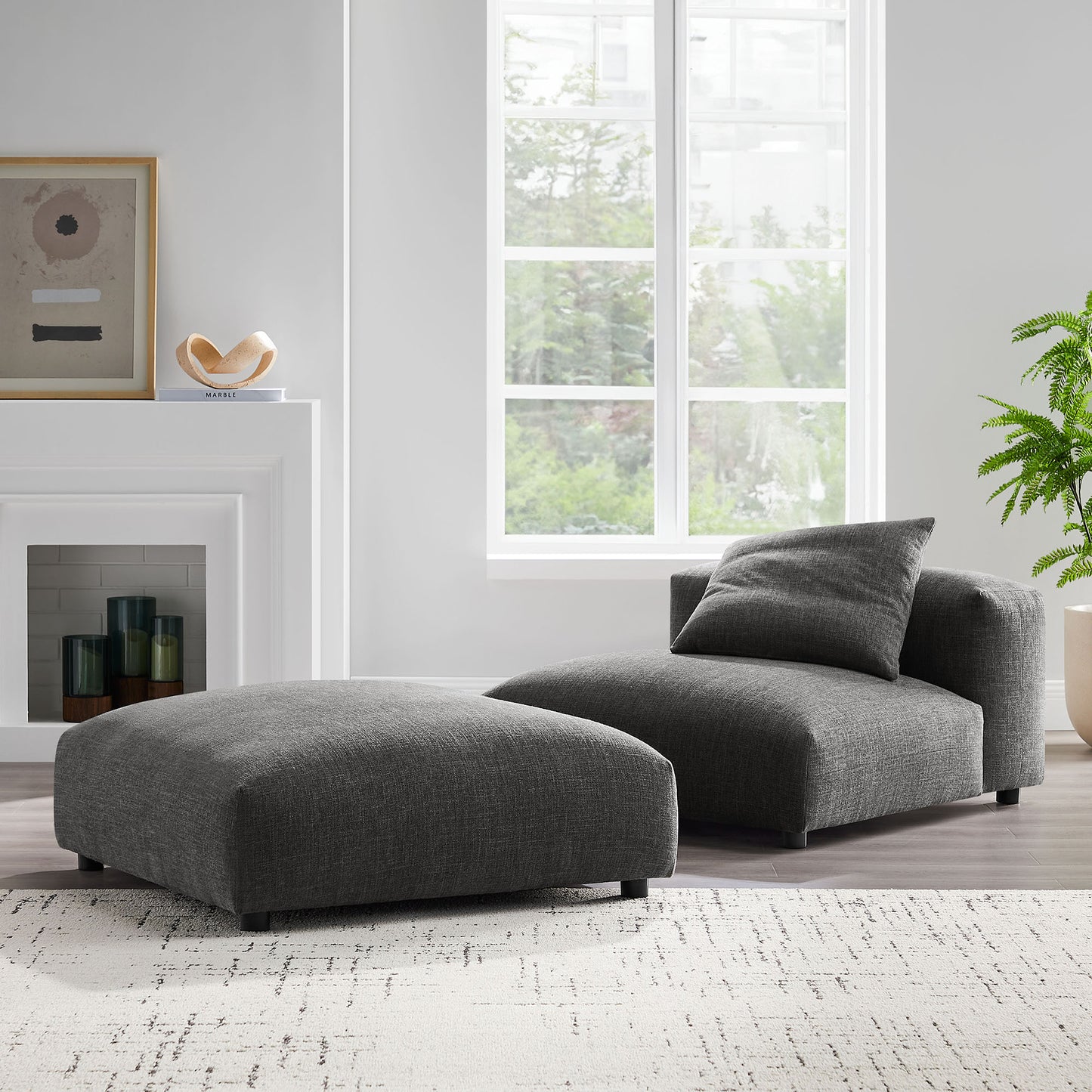 Solace Modular Upholstered Fabric Armless Chair and Ottoman Set by Furniture For America