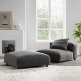 Reed Modular Upholstered Fabric Armless Chair and Ottoman Set in Charcoal