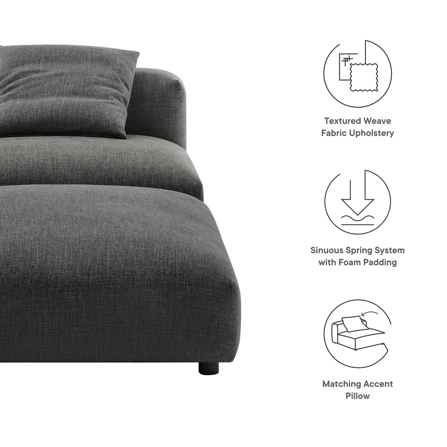 Solace Modular Upholstered Fabric Armless Chair and Ottoman Set by Furniture For America