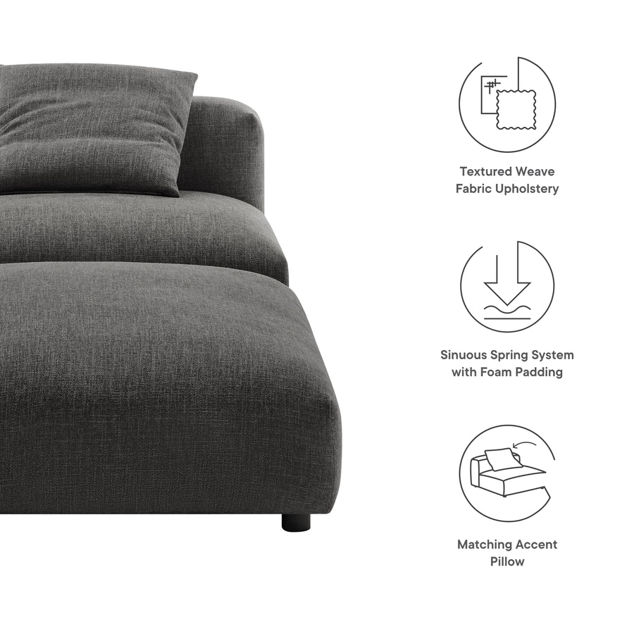 Reed Modular Upholstered Fabric Armless Chair and Ottoman Set in Charcoal