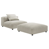 Reed Modular Upholstered Fabric Armless Chair and Ottoman Set in Linen
