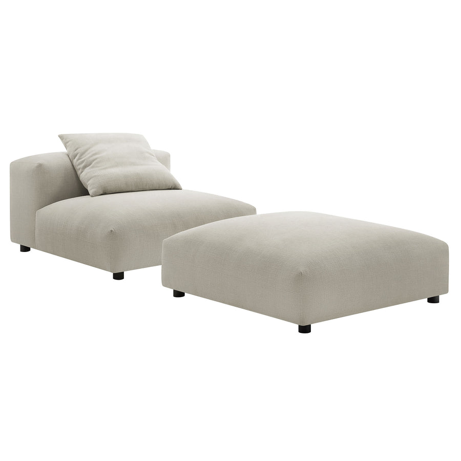 Reed Modular Upholstered Fabric Armless Chair and Ottoman Set in Linen