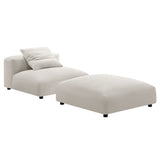 Reed Modular Upholstered Fabric Armless Chair and Ottoman Set in Salt