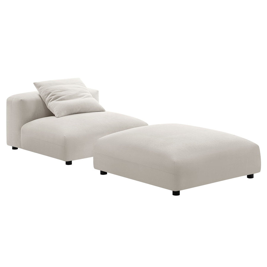 Reed Modular Upholstered Fabric Armless Chair and Ottoman Set in Salt
