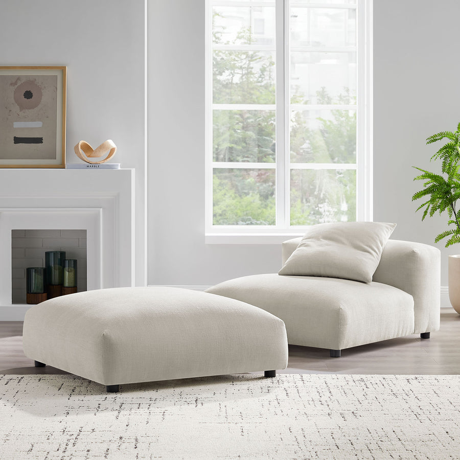 Reed Modular Upholstered Fabric Armless Chair and Ottoman Set in Salt