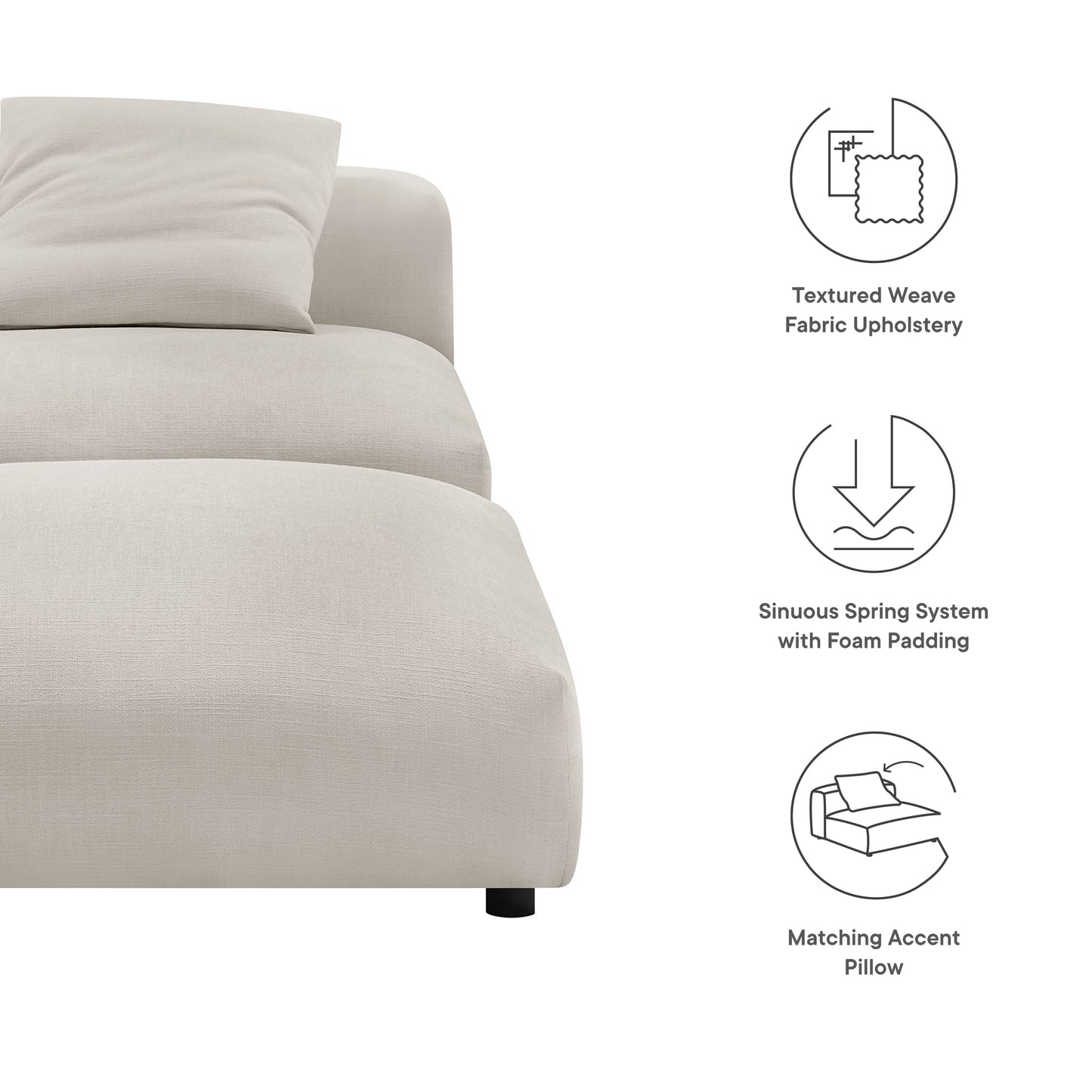 Solace Modular Upholstered Fabric Armless Chair and Ottoman Set by Furniture For America