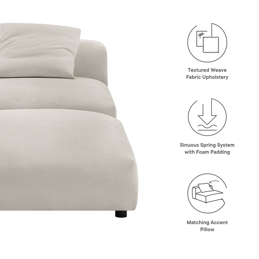 Reed Modular Upholstered Fabric Armless Chair and Ottoman Set in Salt