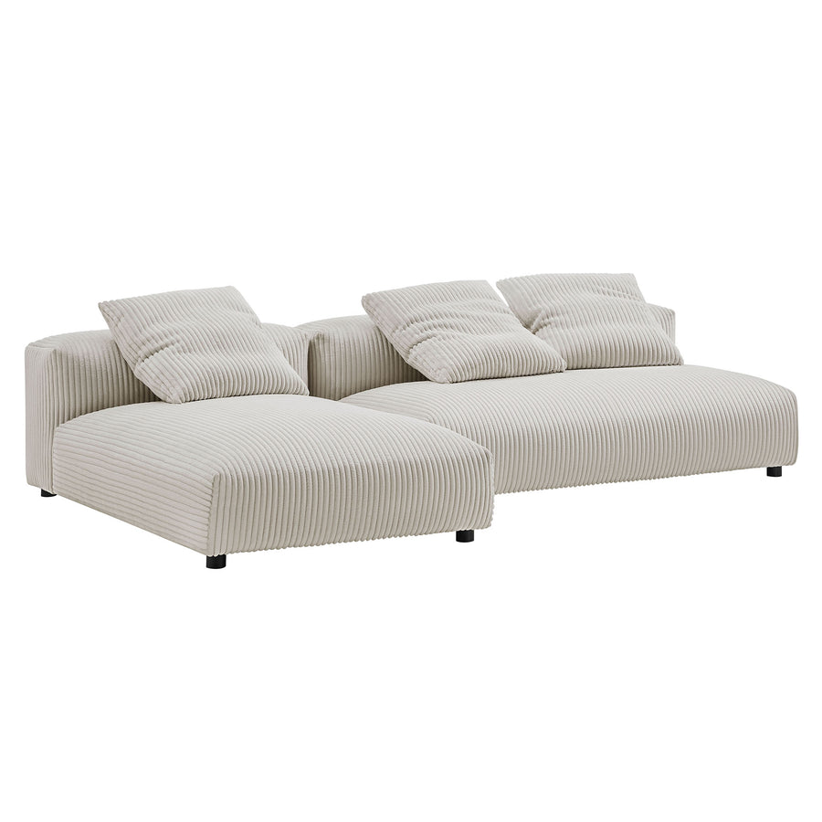 Reed 2-Piece Modular Corduroy Upholstered Sectional Sofa With Chaise in Almond
