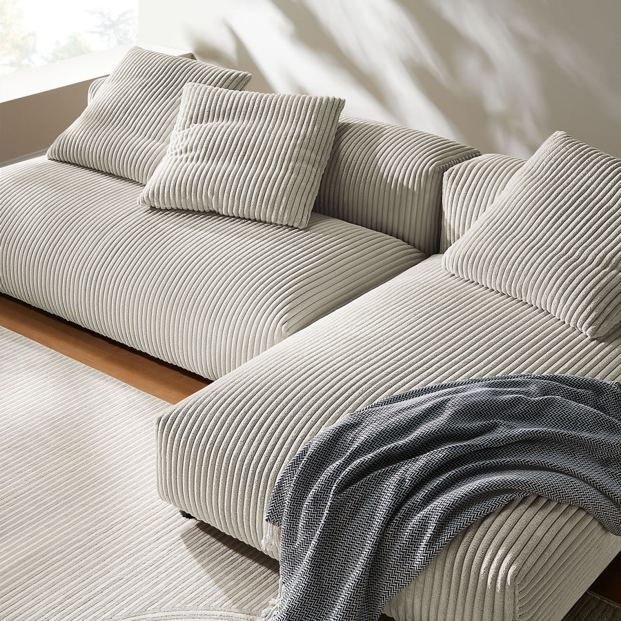 Reed 2-Piece Modular Corduroy Upholstered Sectional Sofa With Chaise in Almond