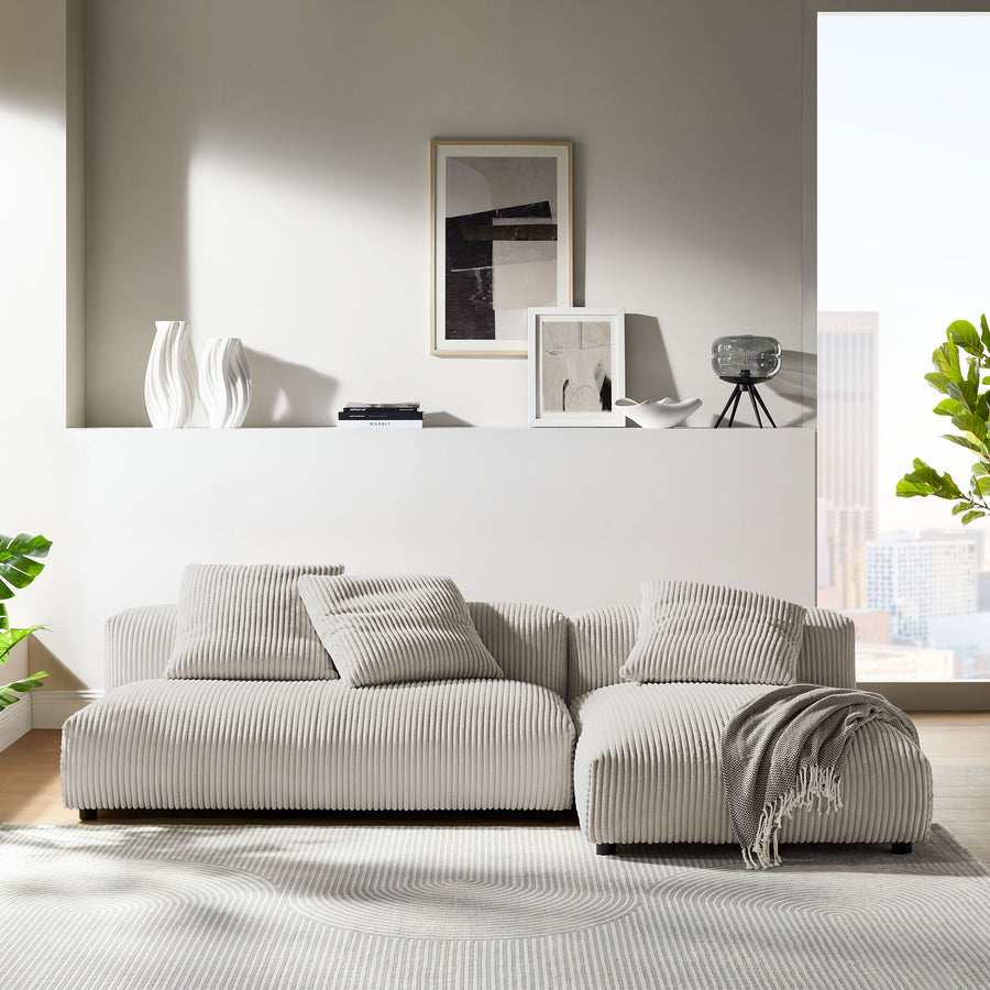 Reed 2-Piece Modular Corduroy Upholstered Sectional Sofa With Chaise in Almond