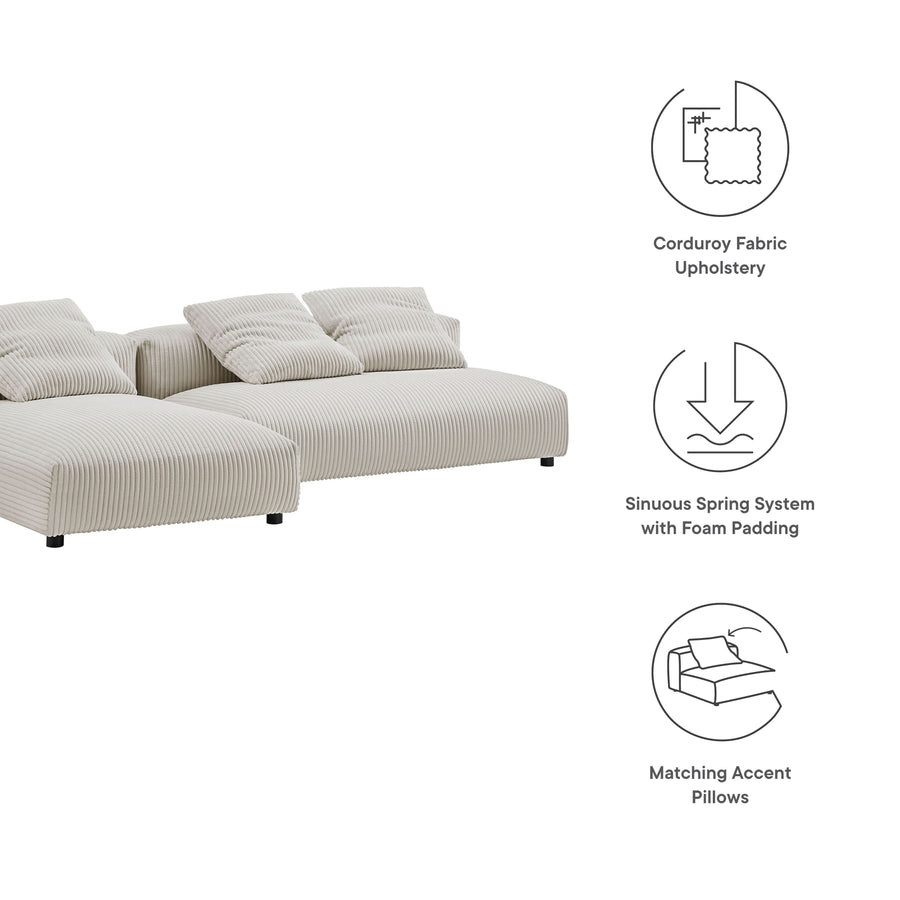 Reed 2-Piece Modular Corduroy Upholstered Sectional Sofa With Chaise in Almond