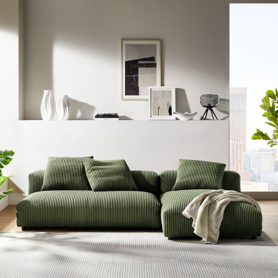Reed 2-Piece Modular Corduroy Upholstered Sectional Sofa With Chaise in Fern