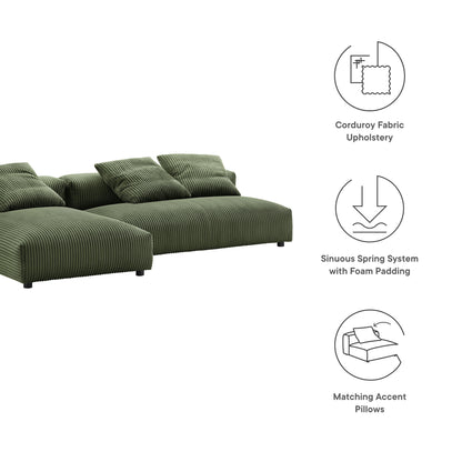 Solace 2-Piece Modular Corduroy Upholstered Sectional Sofa With Chaise by Furniture for America