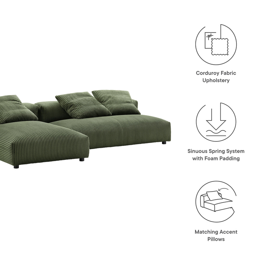 Reed 2-Piece Modular Corduroy Upholstered Sectional Sofa With Chaise in Fern