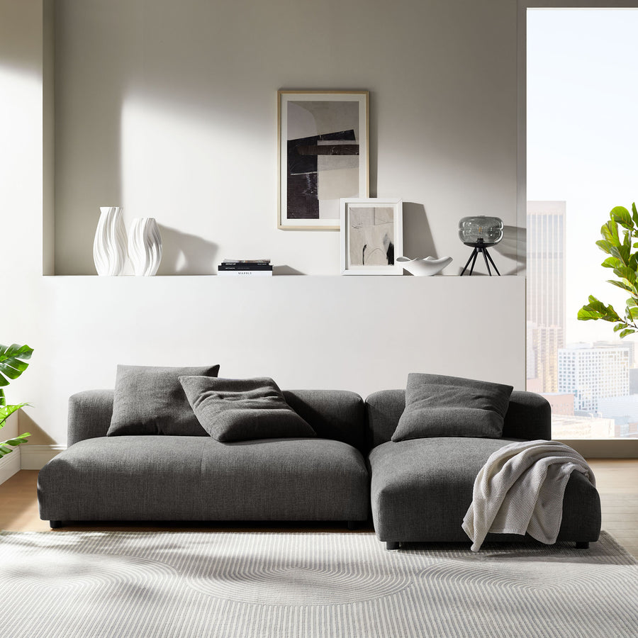 Reed 2-Piece Modular Upholstered Fabric Sectional Sofa With Chaise in Charcoal