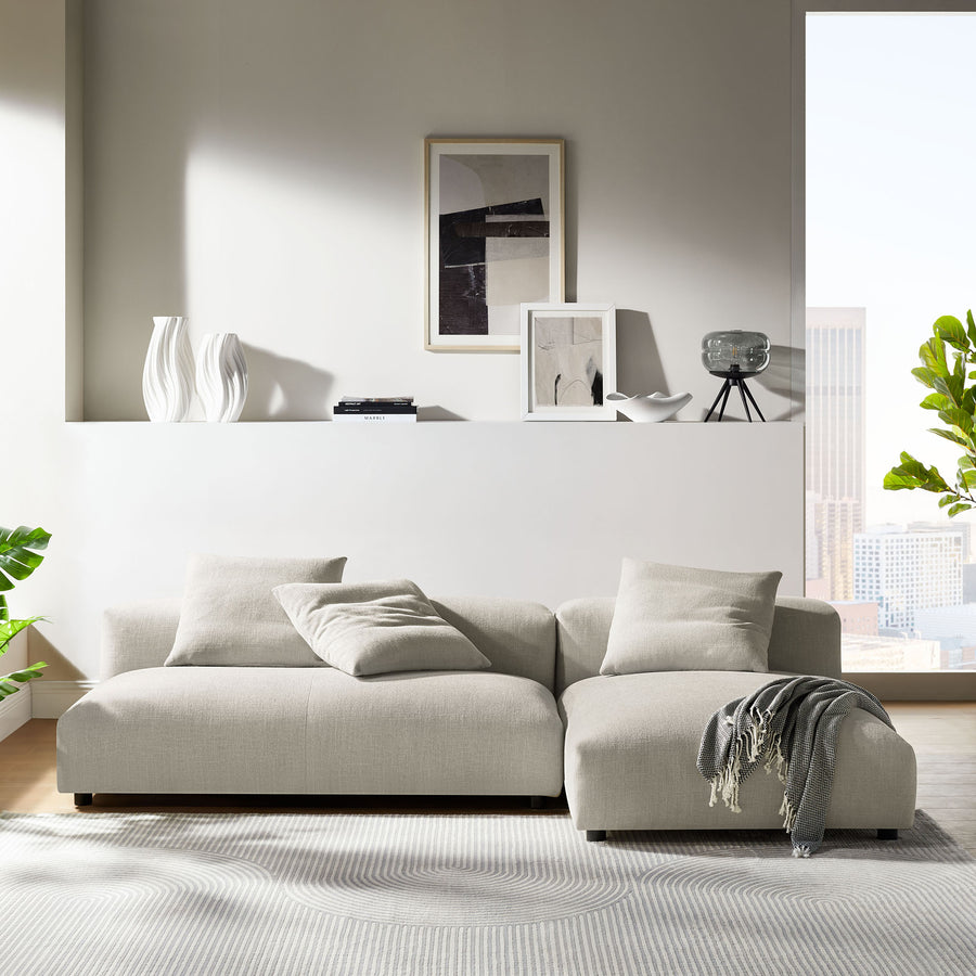 Reed 2-Piece Modular Upholstered Fabric Sectional Sofa With Chaise in Linen
