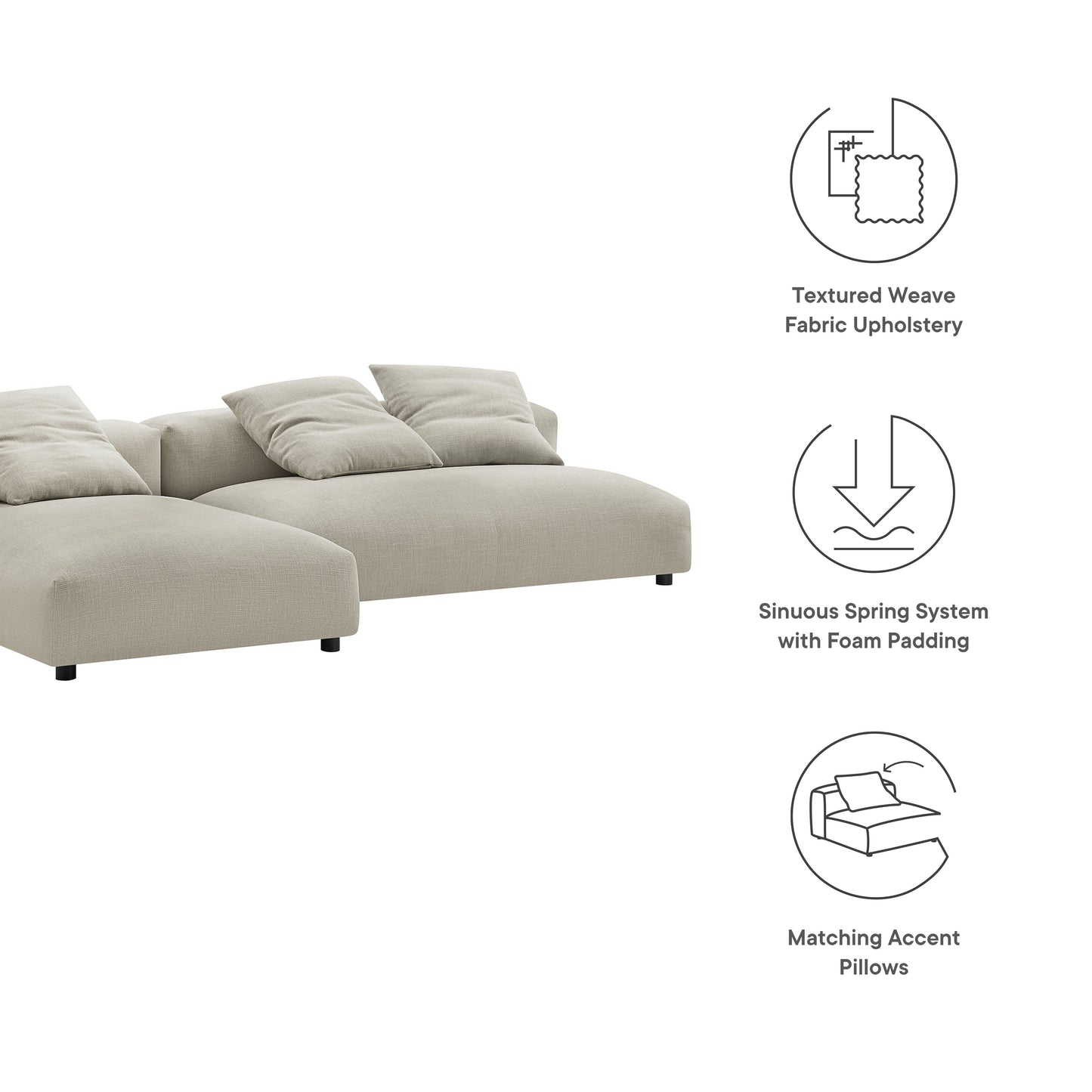 Solace 2-Piece Modular Upholstered Fabric Sectional Sofa With Chaise by Furniture for America