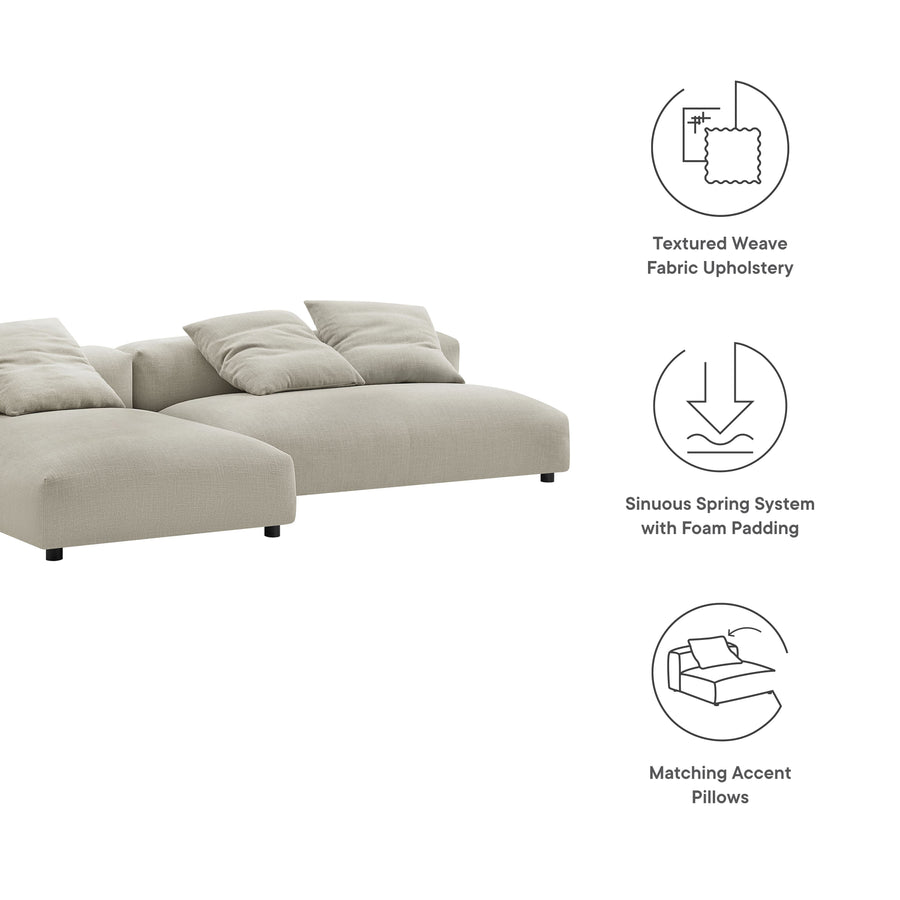 Reed 2-Piece Modular Upholstered Fabric Sectional Sofa With Chaise in Linen