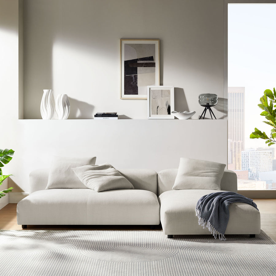 Reed 2-Piece Modular Upholstered Fabric Sectional Sofa With Chaise in Salt
