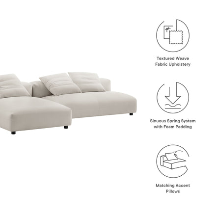 Solace 2-Piece Modular Upholstered Fabric Sectional Sofa With Chaise in Salt