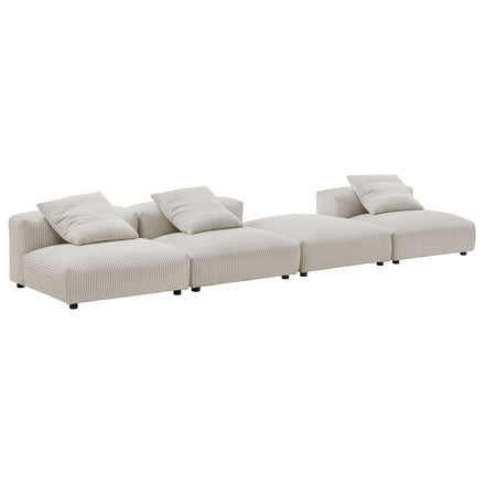 Solace 4-Piece Modular Corduroy Upholstered Sectional Sofa in Almond