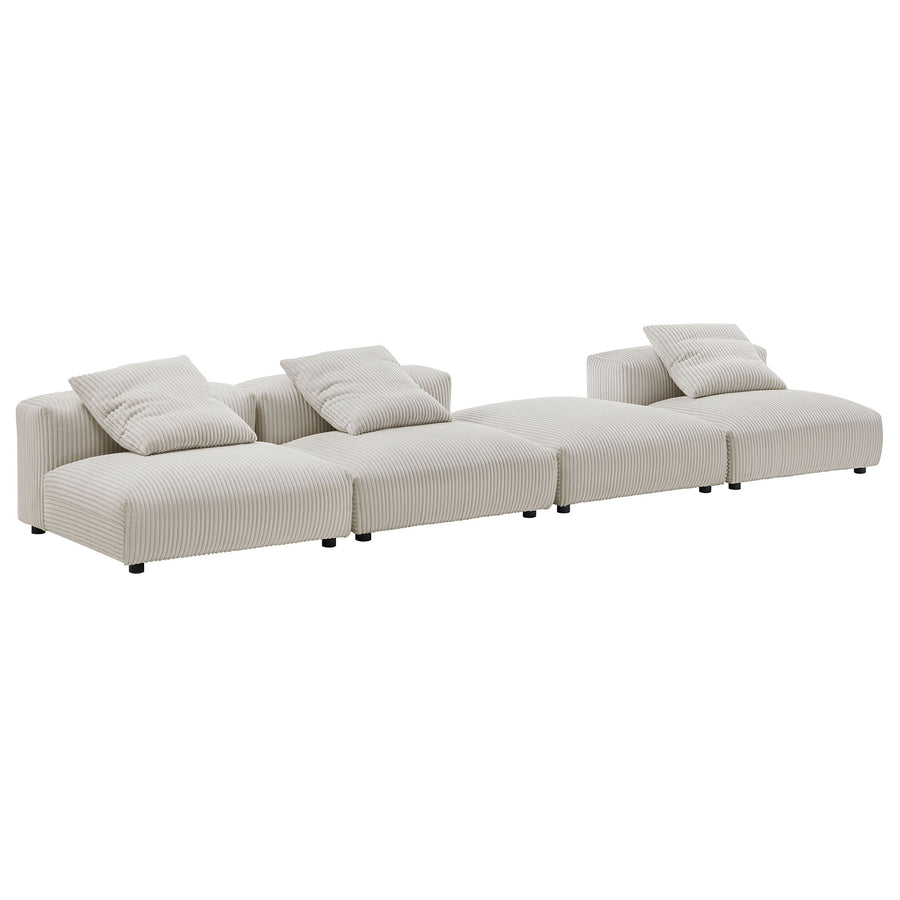 Reed 4-Piece Modular Corduroy Upholstered Sectional Sofa in Almond