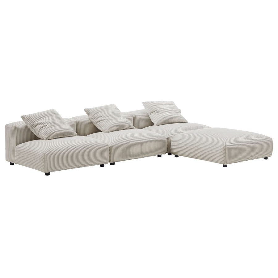 Reed 4-Piece Modular Corduroy Upholstered Sectional Sofa in Almond